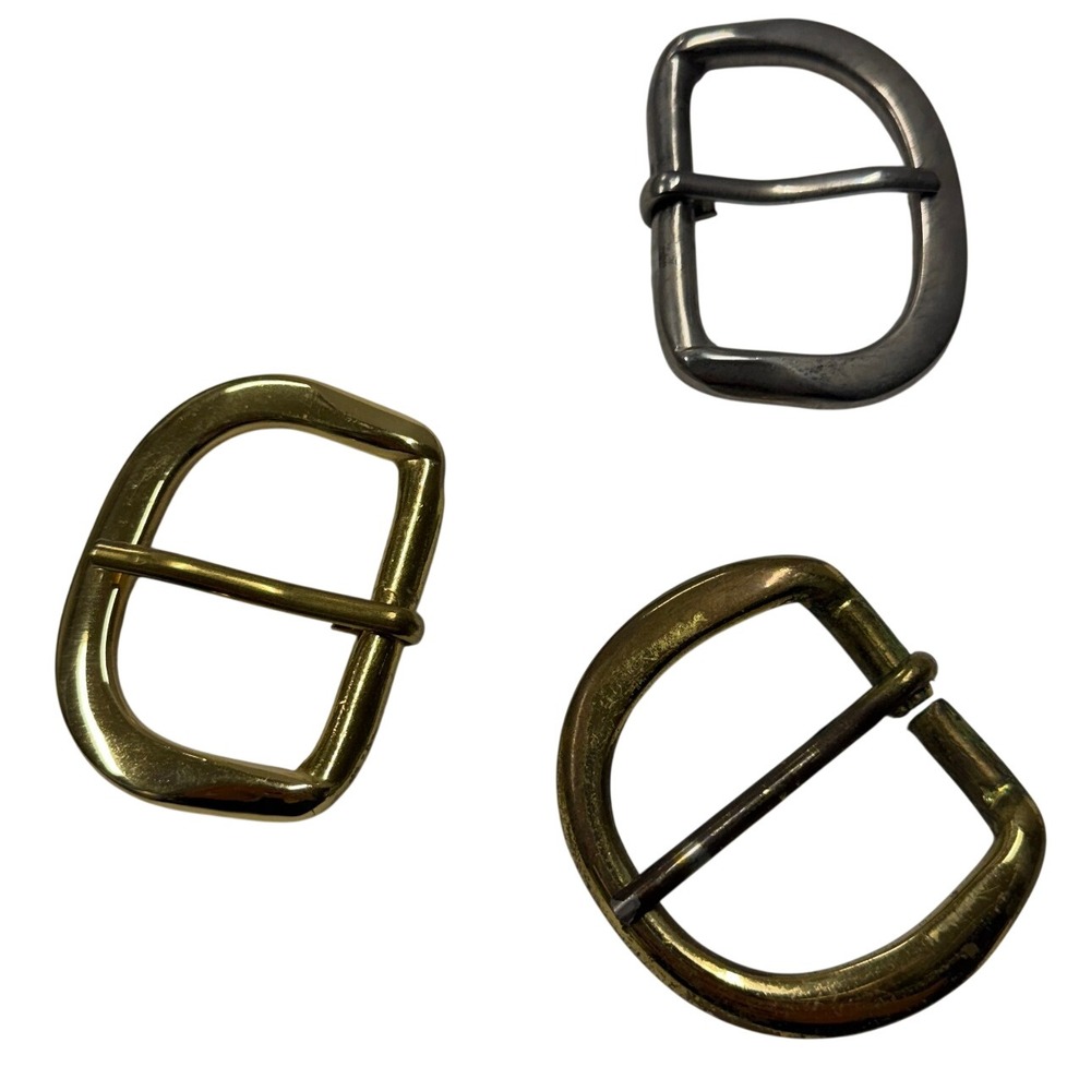 Lot of 3 Metal Replacement Belt Buckles Gold Silver Brass Tone D-Shape